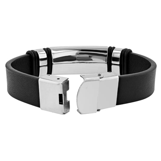 Breites Herren Lederarmband "Arto" mit Gravurplatte – 21 cm Echtleder mit Edelstahl-Akzenten