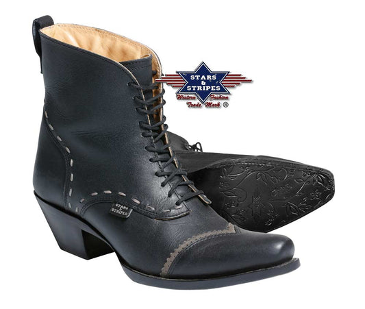 Stars & Stripes Damen Western-Schnürstiefelette Ashley Black – Schwarz (Gr. 40)