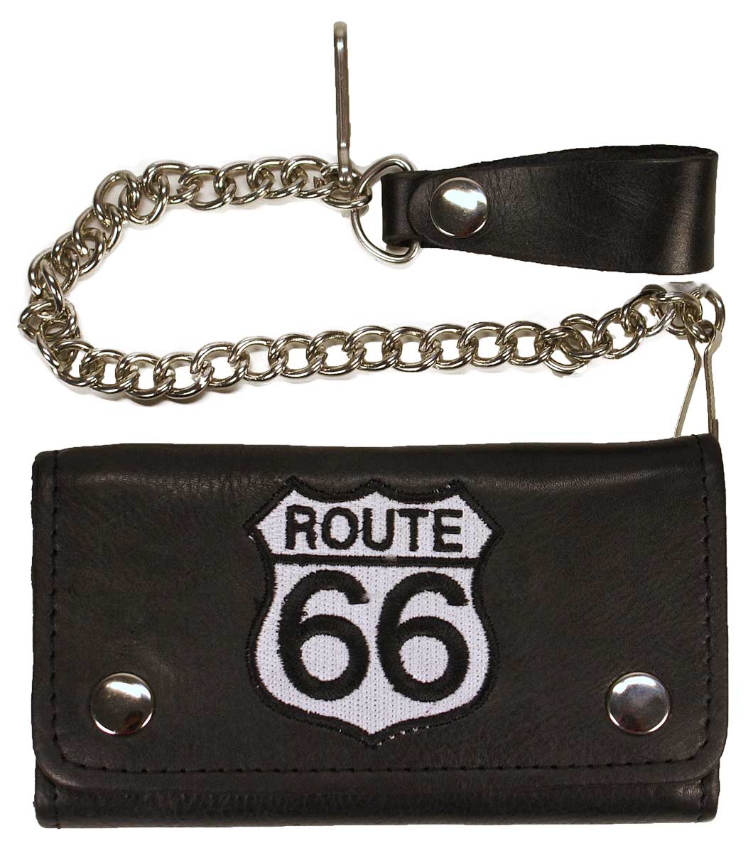 Geldbörse, Biker, Trucker Wallet mit Route 66 Applikation,  Rindsleder schwarz