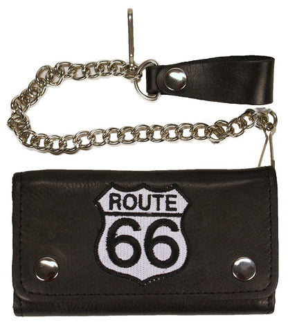 Geldbörse, Biker, Trucker Wallet mit Route 66 Applikation,  Rindsleder schwarz