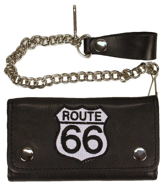 Geldbörse, Biker, Trucker Wallet mit Route 66 Applikation,  Rindsleder schwarz