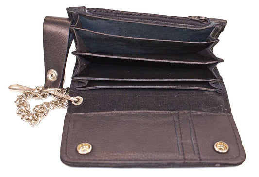 Biker,Trucker Wallet, Geldbörse mit Skull-Flügel Applikation,  Rindsleder schwarz