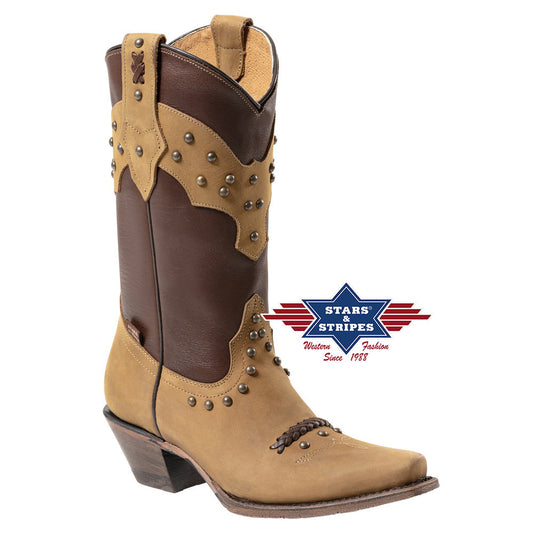 Stars & Stripes Damen Westernstiefel WBL-27 – Braun/Beige (Gr. 41)