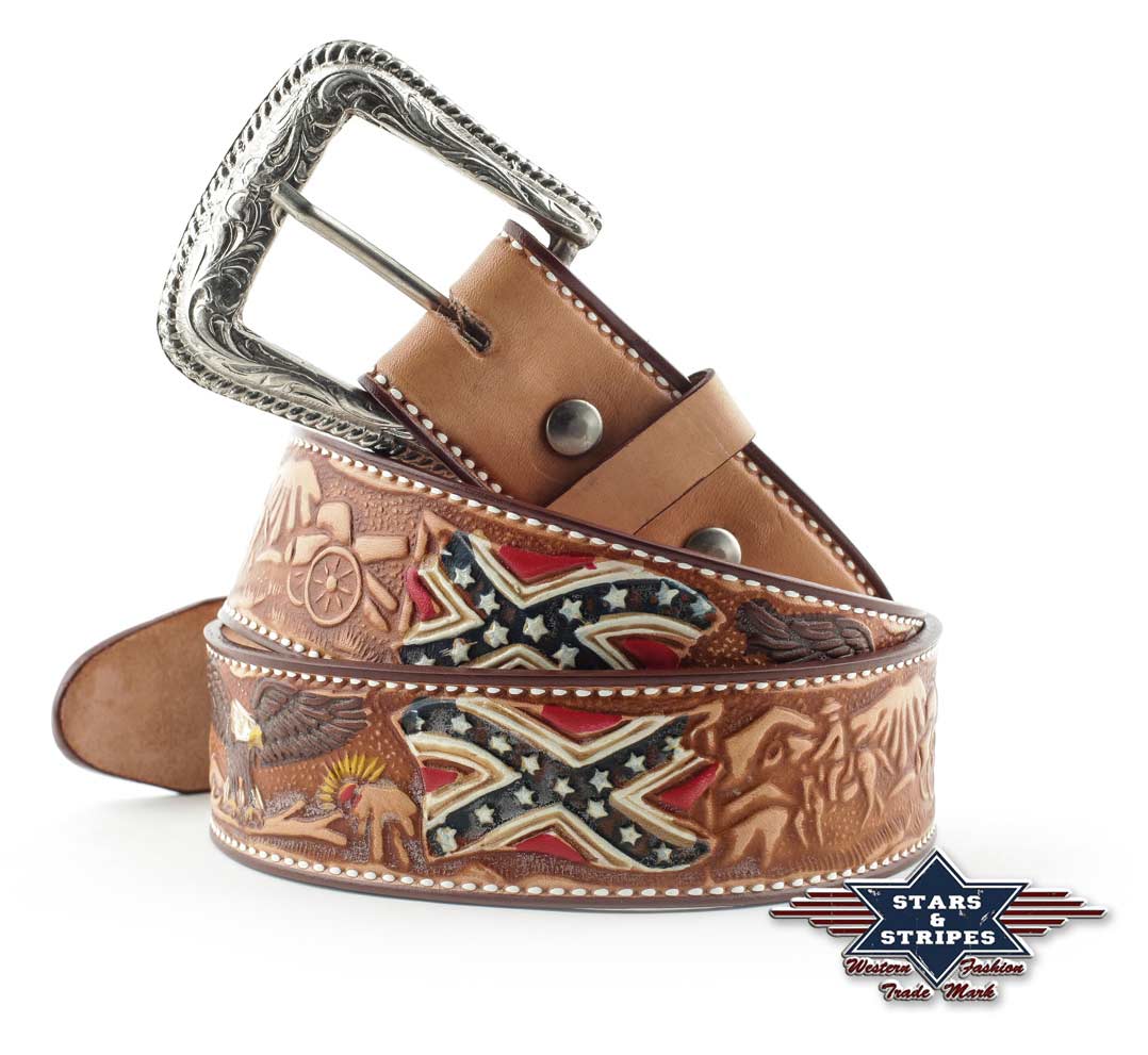 Herrengürtel Gürtel Westerngürtel Südstaaten 100% Rindsleder Stars&Stripes WG-12 - Produktvideo :-)