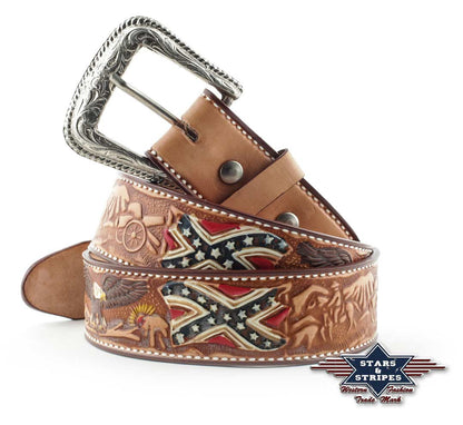 Herrengürtel Gürtel Westerngürtel Südstaaten 100% Rindsleder Stars&Stripes WG-12 - Produktvideo :-)