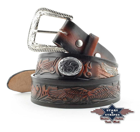 Brauner Ledergürtel, Herrengürtel Westerngürtel mit Adler | Conchos 100% Rindsleder