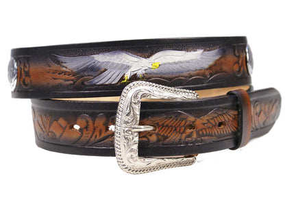 Brauner Ledergürtel, Herrengürtel Westerngürtel mit Adler | Conchos 100% Rindsleder