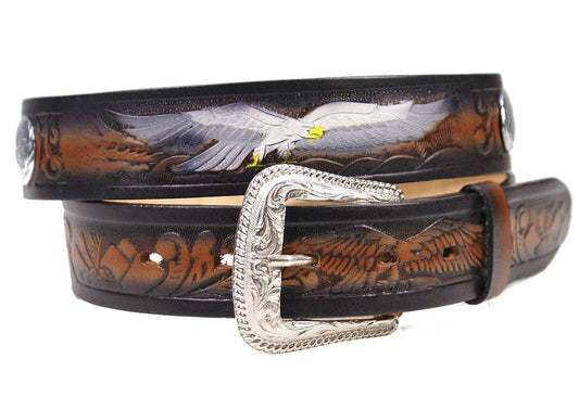 Brauner Ledergürtel, Herrengürtel Westerngürtel mit Adler | Conchos 100% Rindsleder