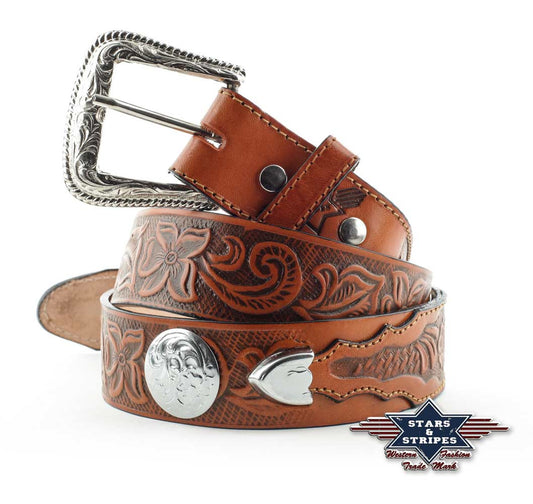 Herrengürtel 100% Rindleder Westerngürtel Ledergürtel braun Conchos WG-51- Produktvideo :-)