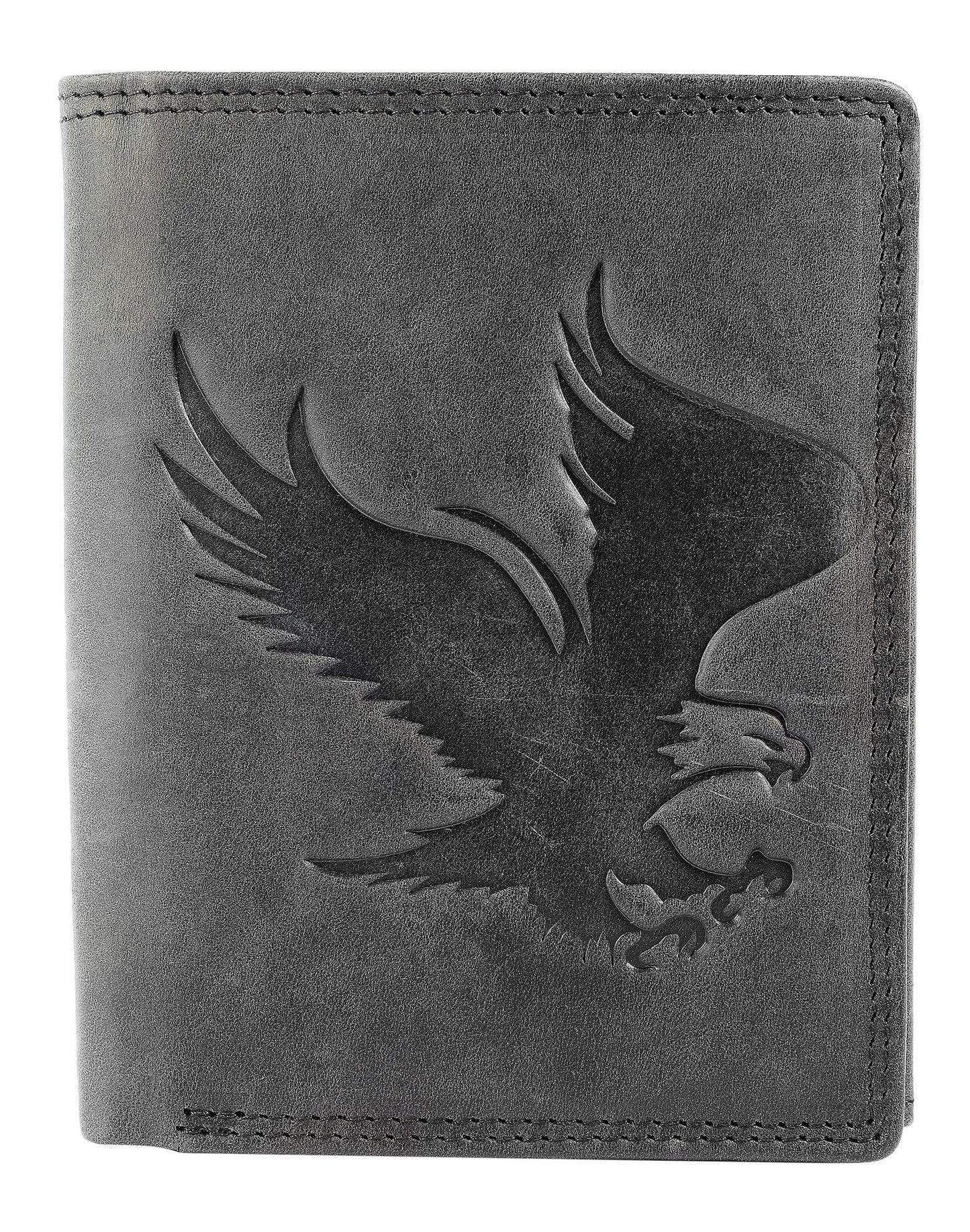 Echtleder Herren Geldbörse "Adler" mit RFID-Schutz – Hochformat aus Hunter-Leder (schwarz)