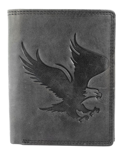 Echtleder Herren Geldbörse "Adler" mit RFID-Schutz – Hochformat aus Hunter-Leder (schwarz)