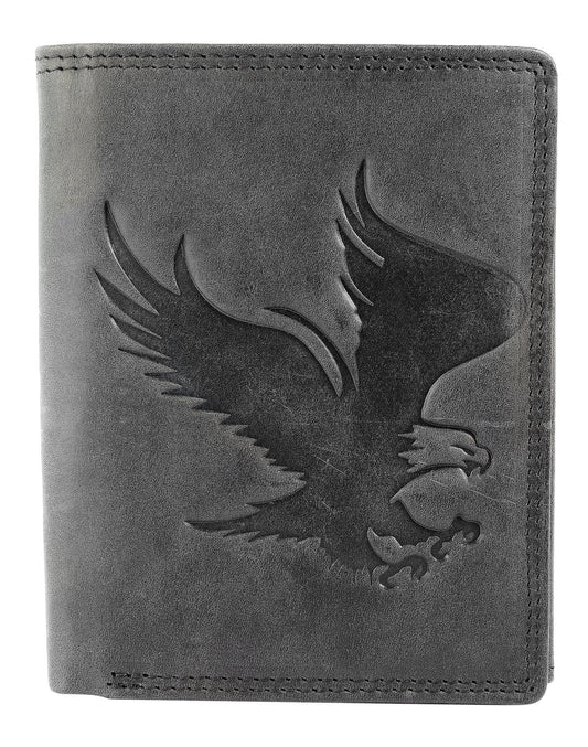 Echtleder Herren Geldbörse "Adler" mit RFID-Schutz – Hochformat aus Hunter-Leder (schwarz)
