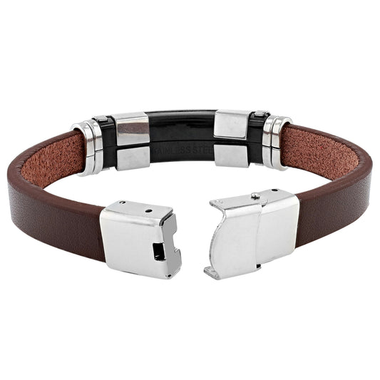 Herren Lederarmband "Akun" mit Schrauben-Details & Gravurplatte – 22 cm Echtleder