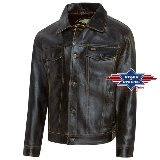 Lederjacke Bikerjacke Rockabilly Rindsleder braun