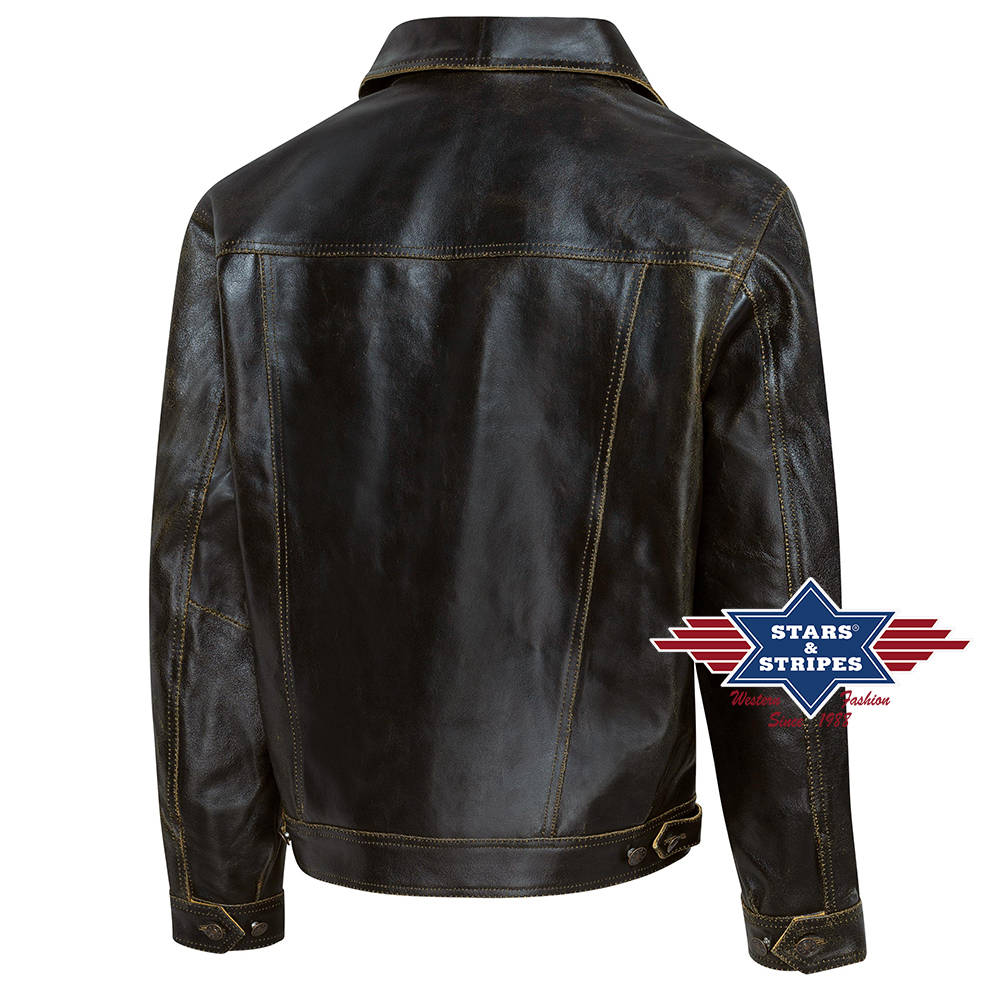 Lederjacke Bikerjacke Rockabilly Rindsleder braun