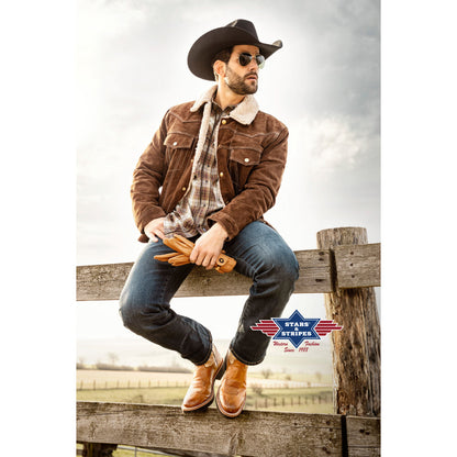 Gemütliche Wildleder Westernjacke Model -Decker- braun