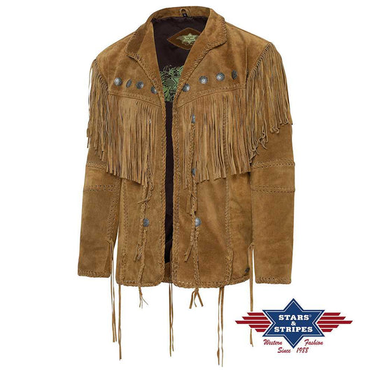 Fransenjacke, Jacke aus Rind-Veloursleder mit dekorativen Flechtungen - Hombre braun -