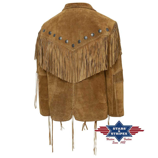 Fransenjacke, Jacke aus Rind-Veloursleder mit dekorativen Flechtungen - Hombre braun -