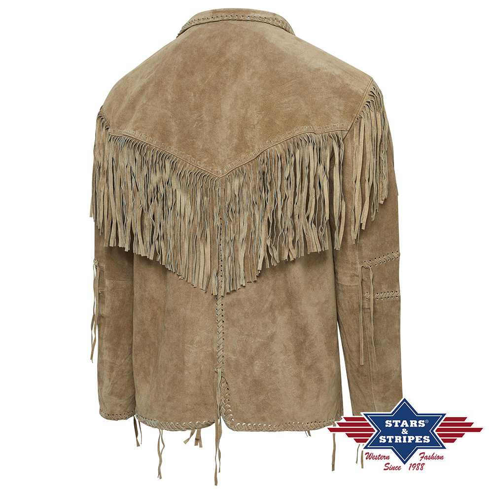 Sandfarbene Fransenjacke aus Rind-Veloursleder - Hombre -