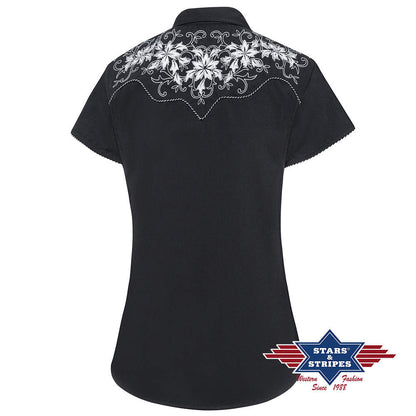 Damen Bluse Westernbluse Isabel mit Stickerei, schwarz