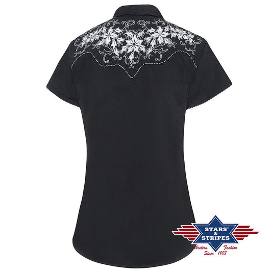 Damen Bluse Westernbluse Isabel mit Stickerei, schwarz
