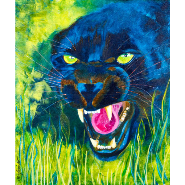 Orignal Gemälde Acrylbild Malerei, Wandbild, Black Panther 60x50cm - signiert