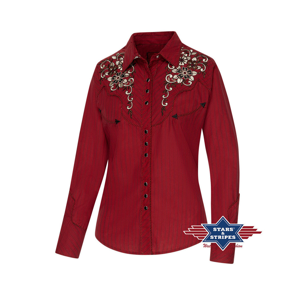 Rote Westernbluse -Catherine- mit aufwendiger Stickerei