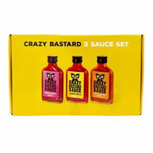 Crazy Bastard 3 Sauce Set – Habanero & Tomatillo, Chipotle & Pineapple, Ghost Pepper & Mango