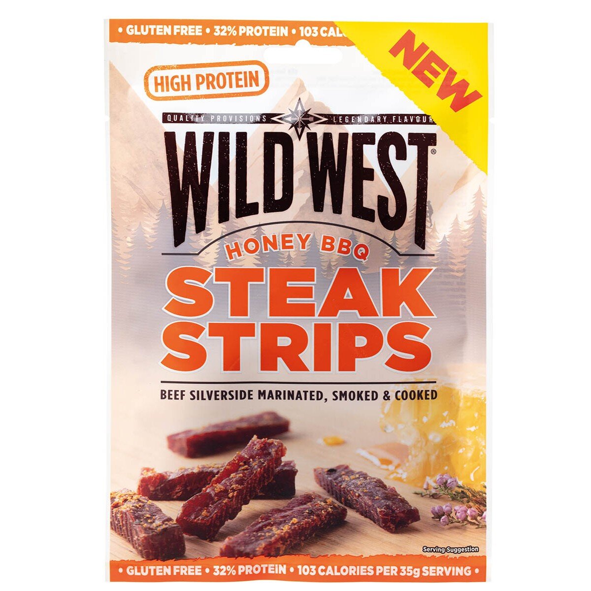 Wild West, Steak Strips, Honey BBQ, 60 g Trockenfleisch