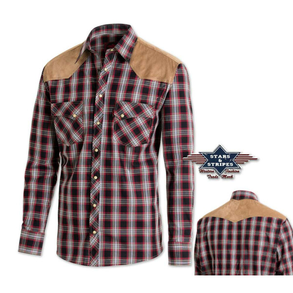 Herrenhemd Westernhemd Cowboy Shirt "Francisco" kariert rot Stars&Stripes langarm Größe 2XL