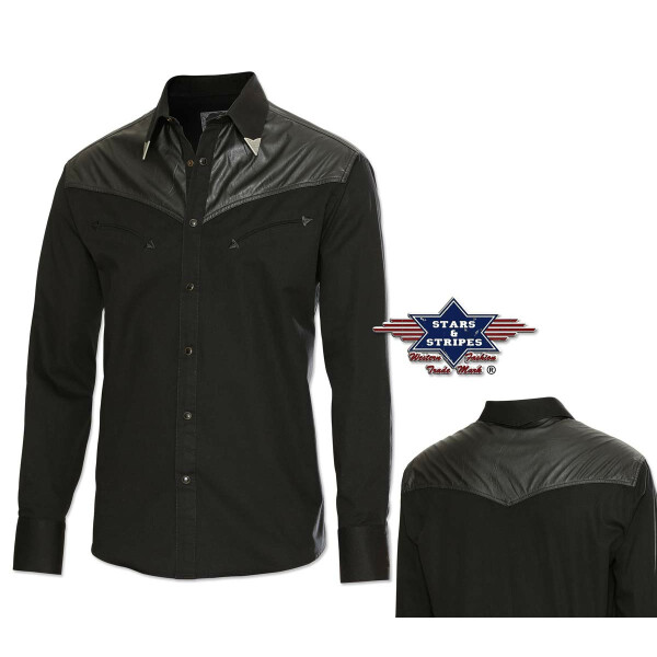 Schwarzes Herrenhemd Westernhemd Cowboy "Spencer" Stars&Stripes Größe L