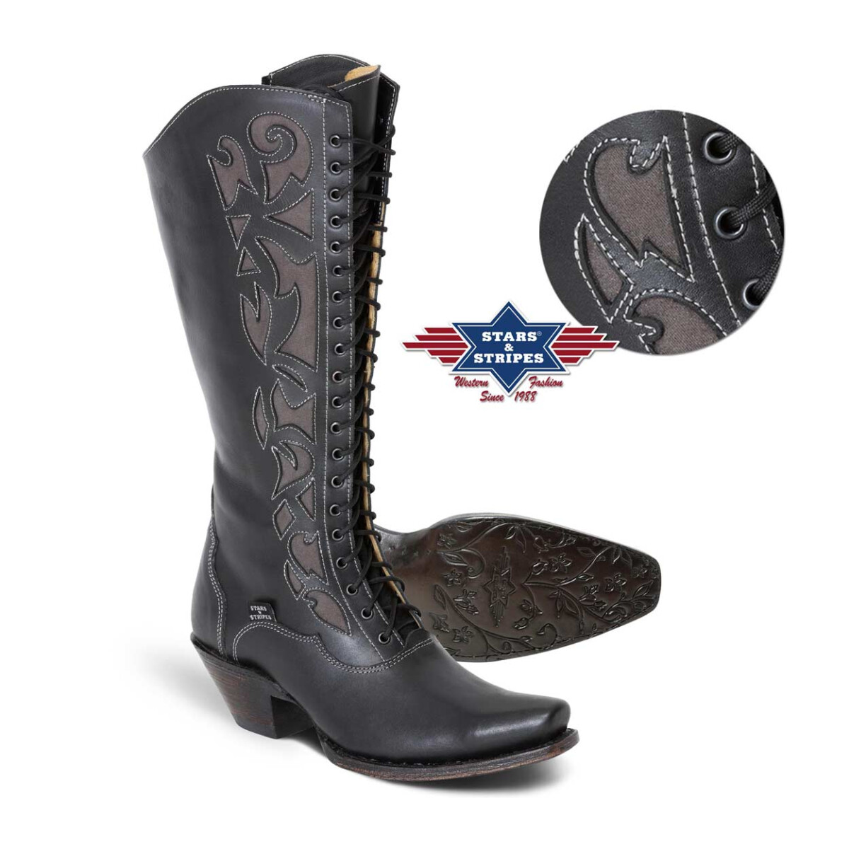 Ausgefallener Westernstiefel, Cowboystiefel, schwarz...