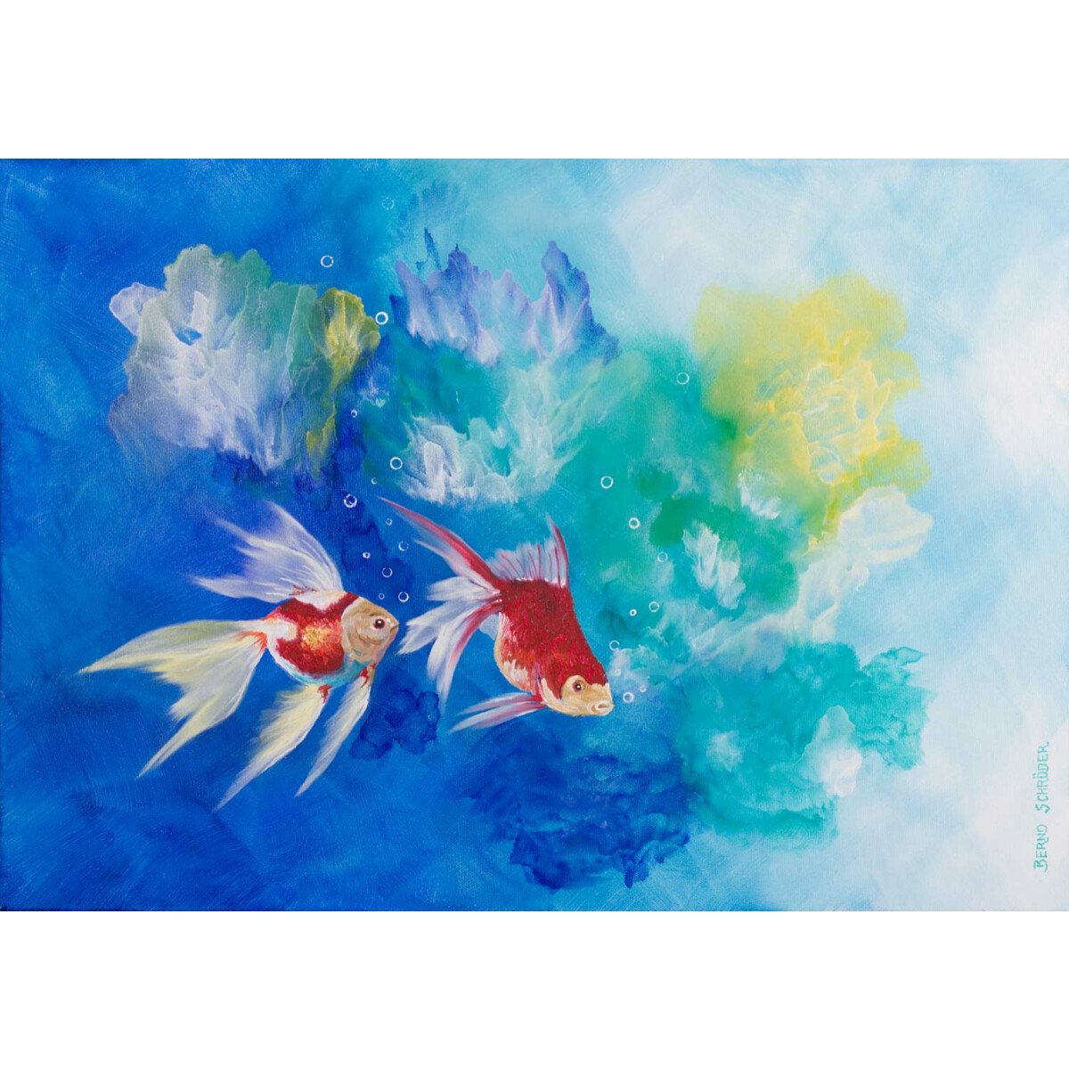 Goldfische Wasser See Pflanzen Koi Acryl/Öl Bild...