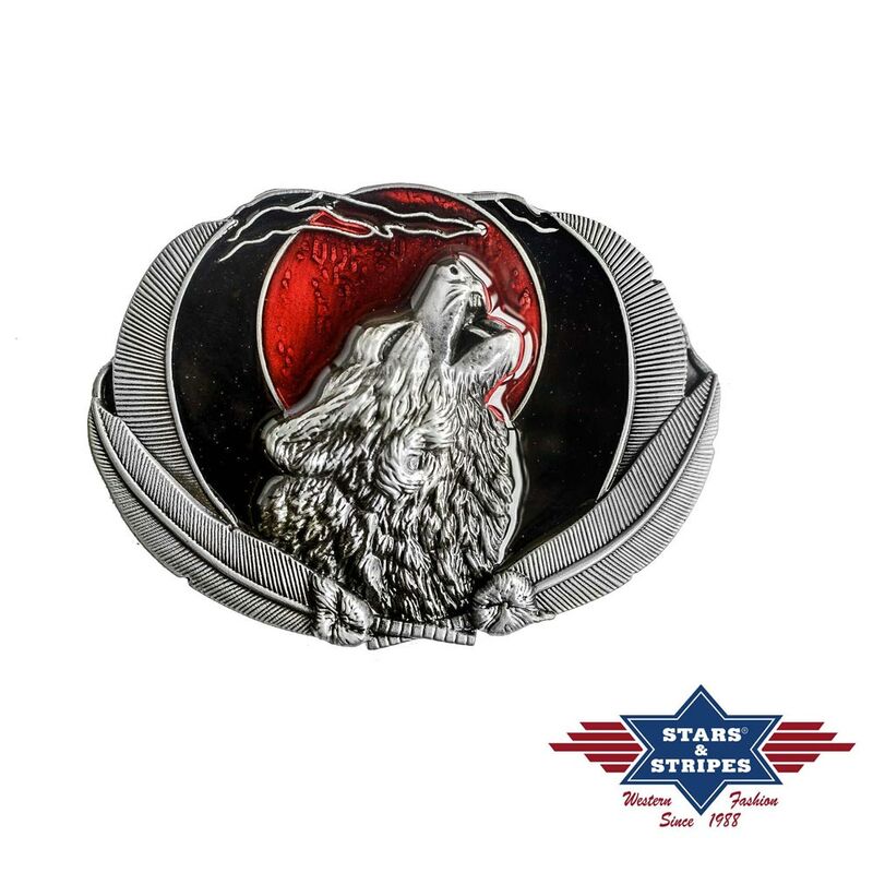 Gürtelschnalle, Buckle mit Motiv heulender Wolf